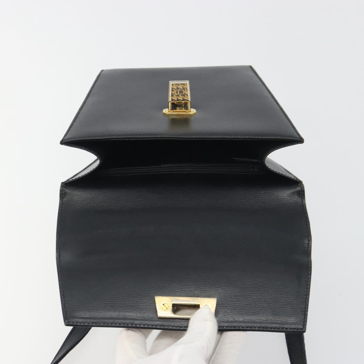 Christian Dior Hand Bag Leather 2way Black Gold Tone Auth ep15222