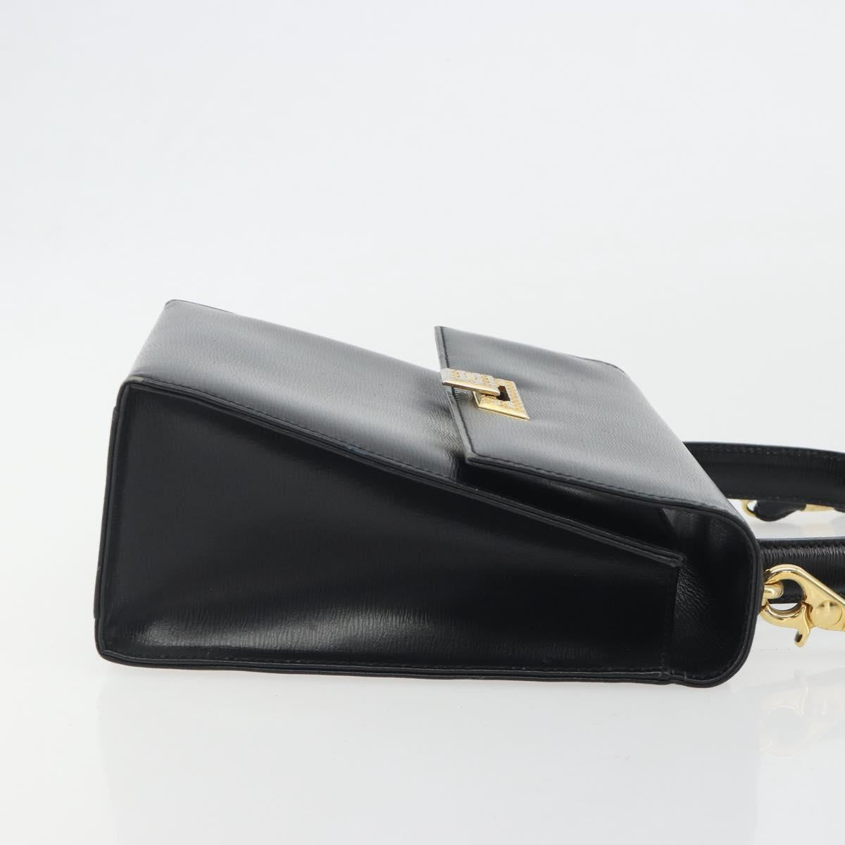 Christian Dior Hand Bag Leather 2way Black Gold Tone Auth ep15222