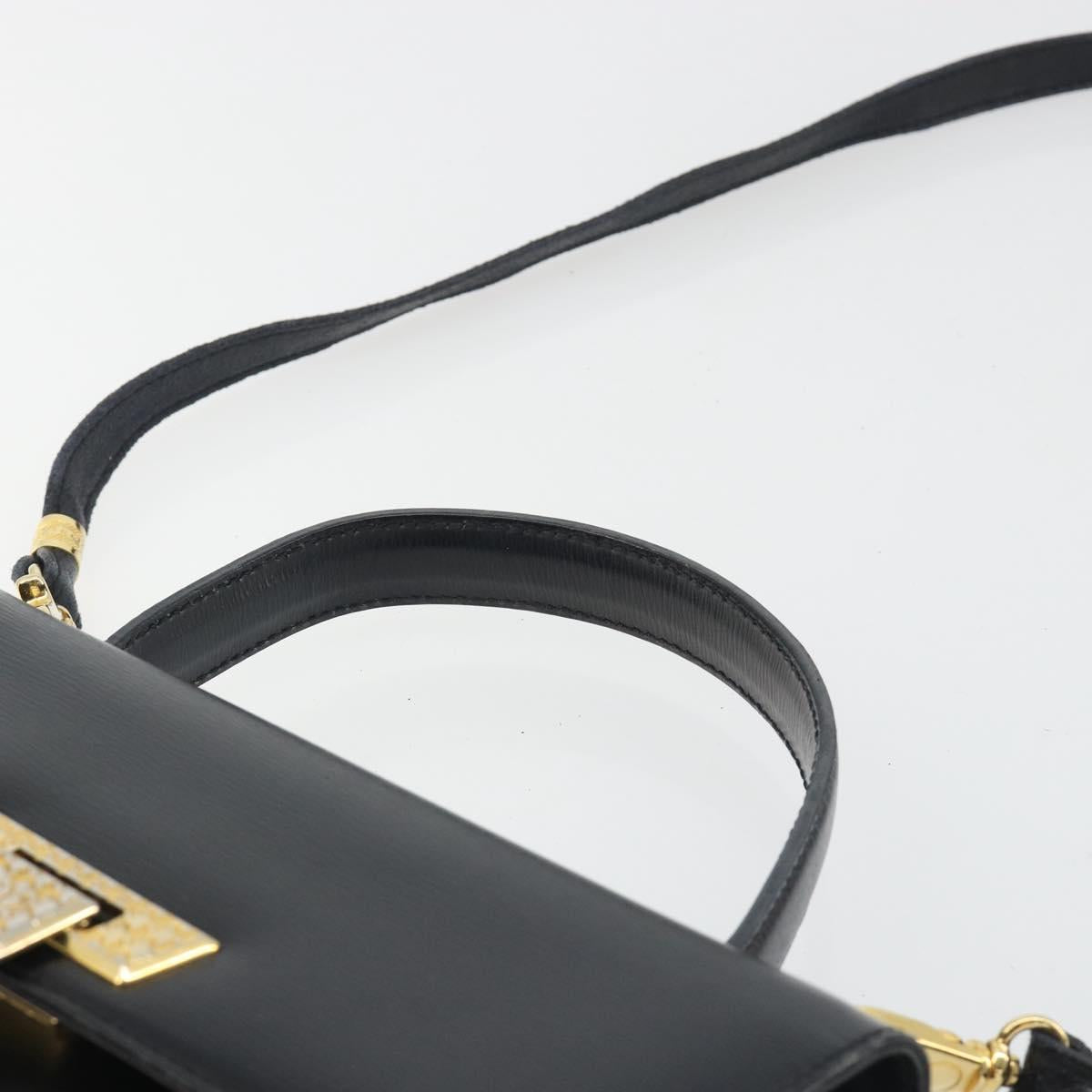 Christian Dior Hand Bag Leather 2way Black Gold Tone Auth ep15222