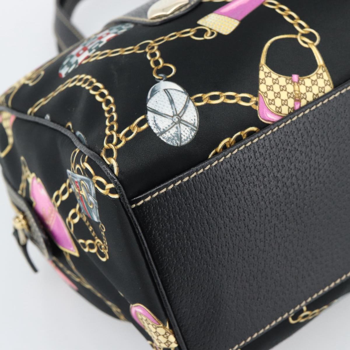 GUCCI Hand Bag Satin Black Gold Tone 154180 Auth ep15224V