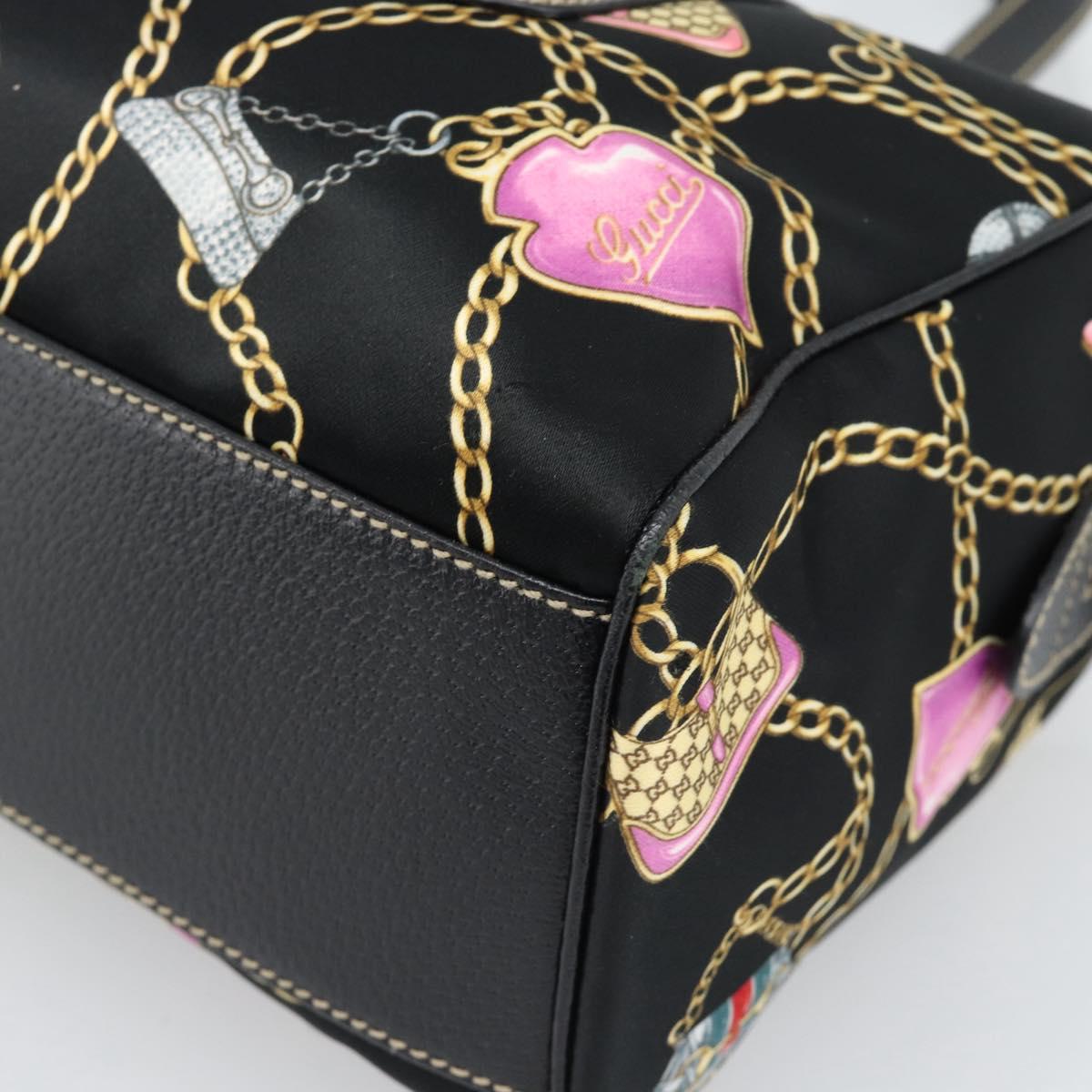GUCCI Hand Bag Satin Black Gold Tone 154180 Auth ep15224V
