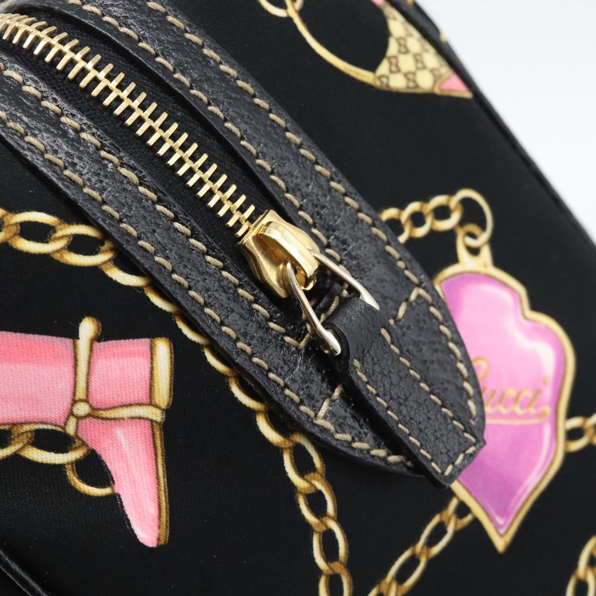GUCCI Hand Bag Satin Black Gold Tone 154180 Auth ep15224V