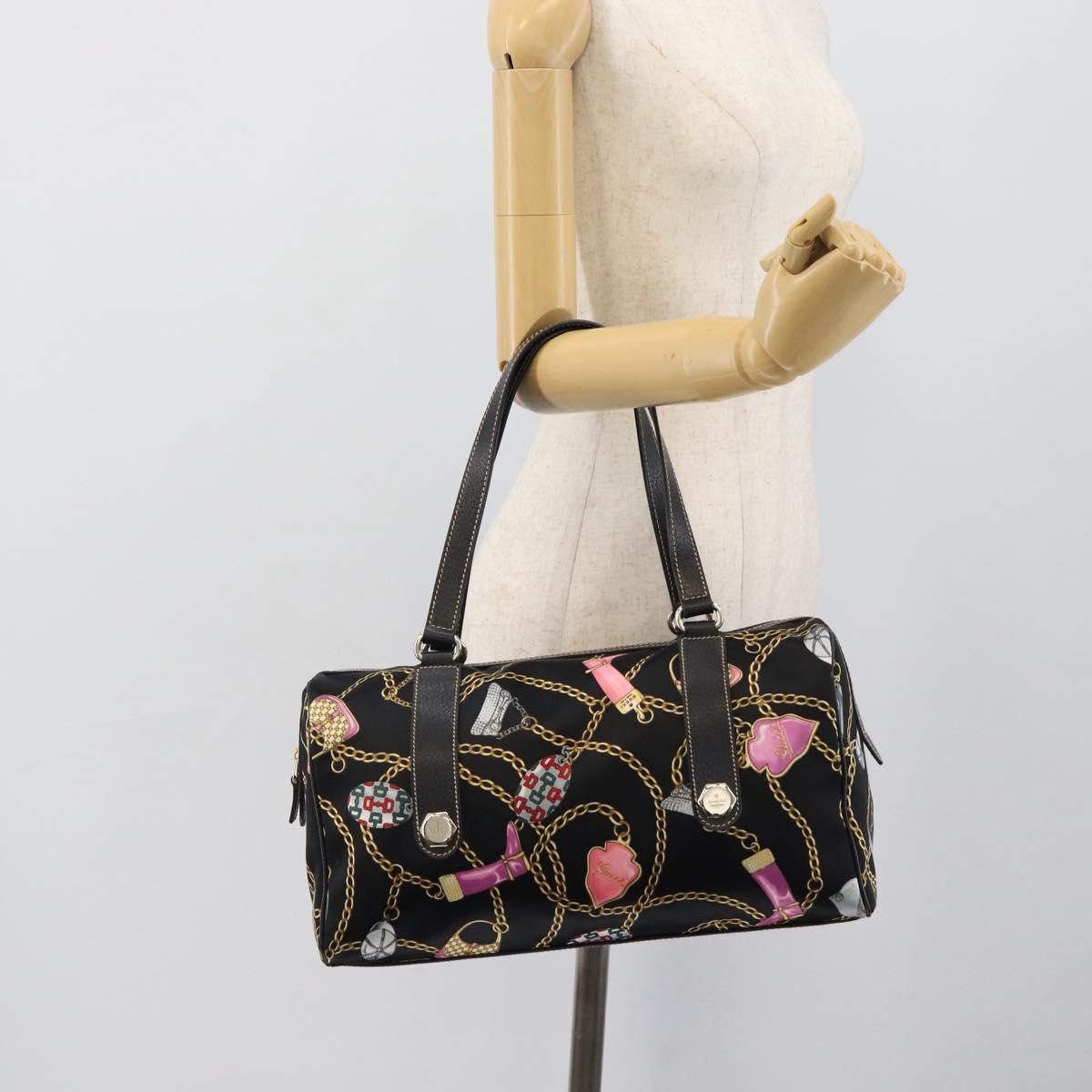 GUCCI Hand Bag Satin Black Gold Tone 154180 Auth ep15224V