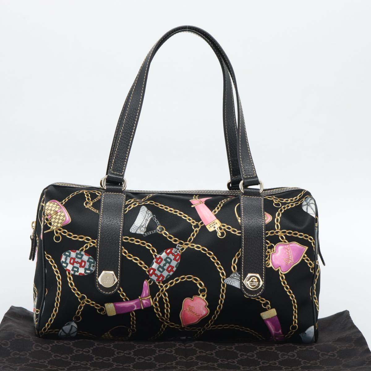 GUCCI Hand Bag Satin Black Gold Tone 154180 Auth ep15224V