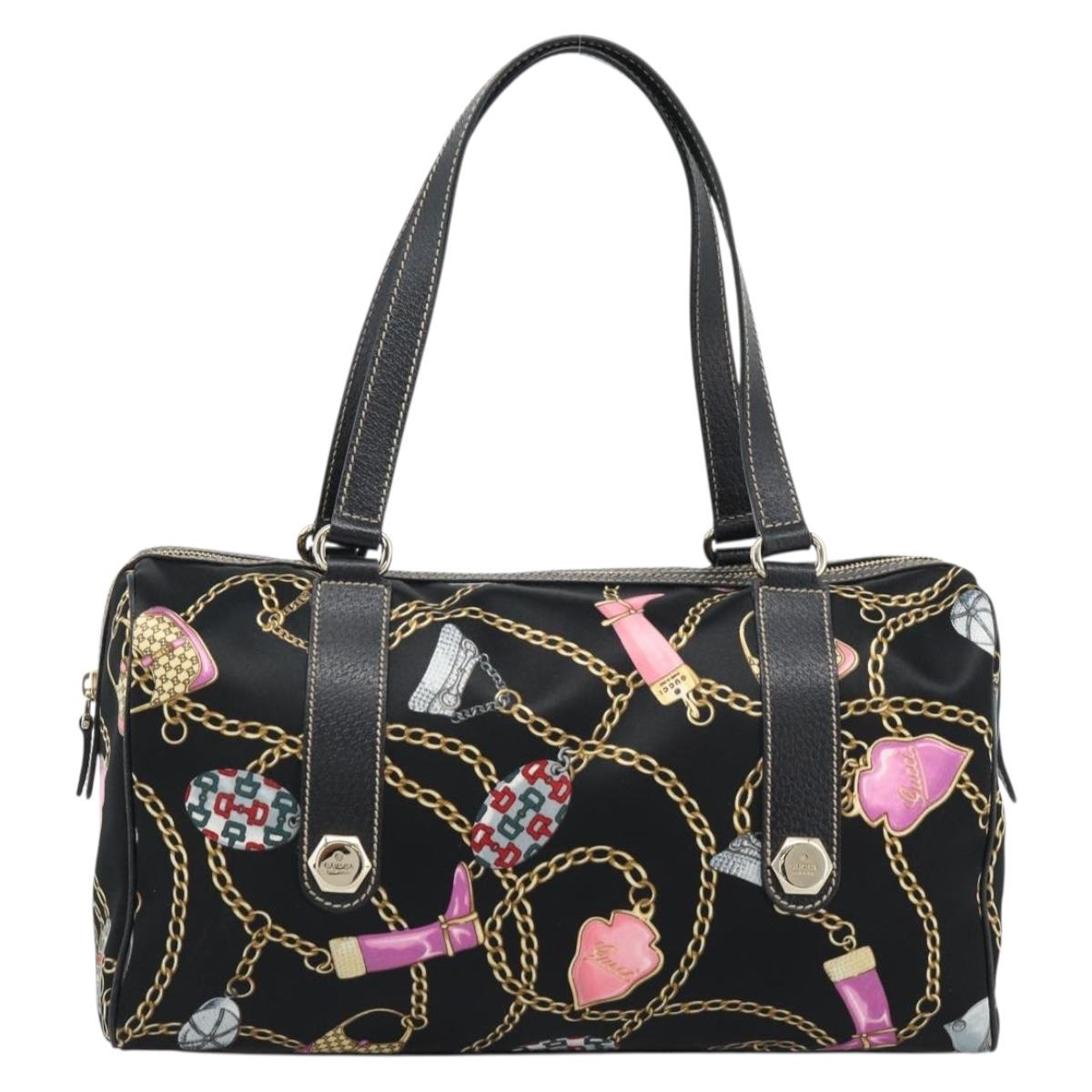 GUCCI Hand Bag Satin Black Gold Tone 154180 Auth ep15224V