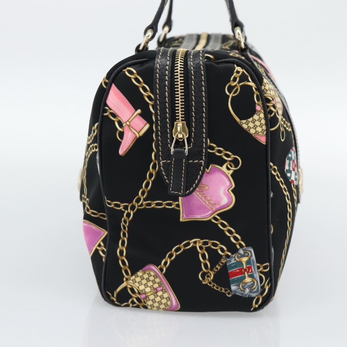 GUCCI Hand Bag Satin Black Gold Tone 154180 Auth ep15224V