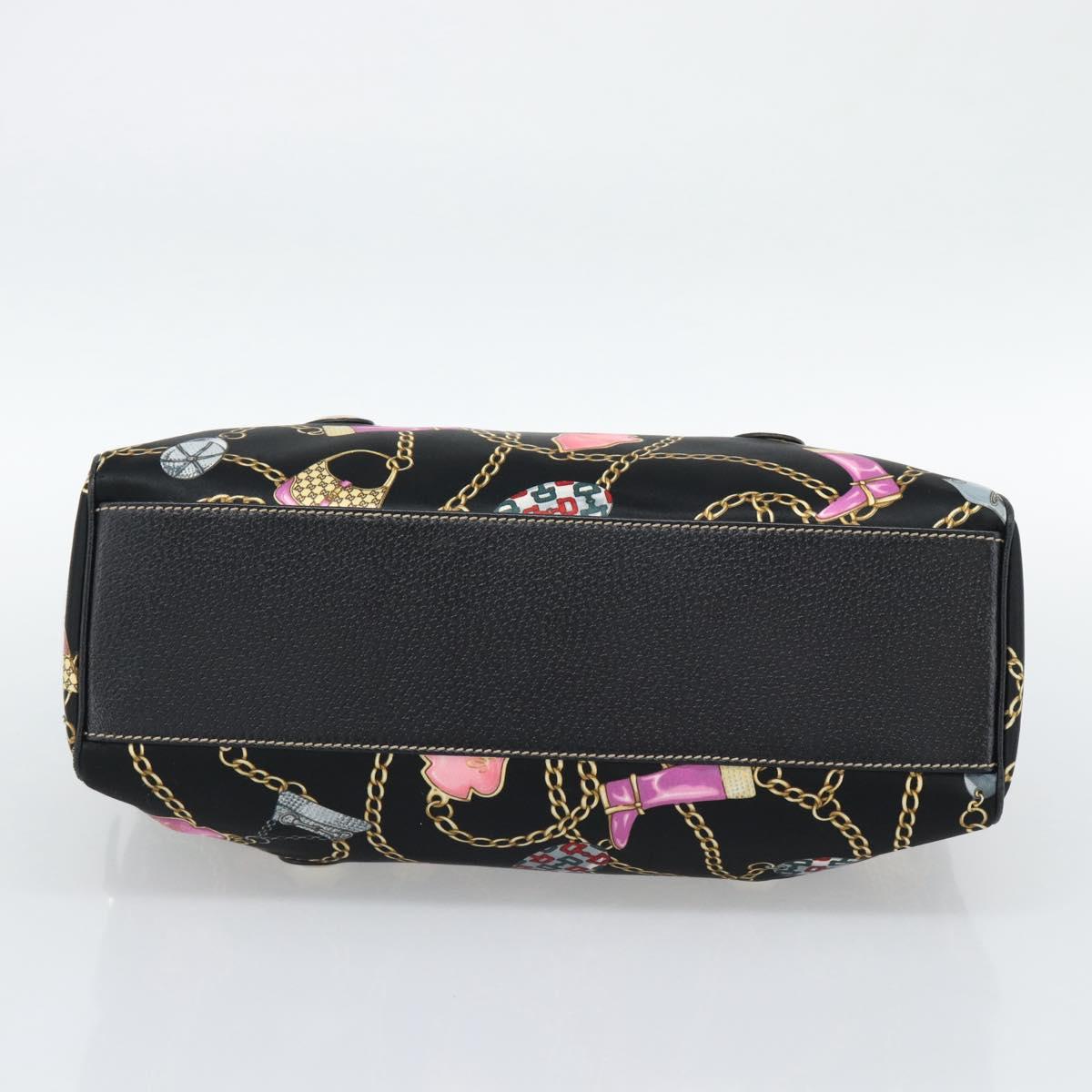 GUCCI Hand Bag Satin Black Gold Tone 154180 Auth ep15224V