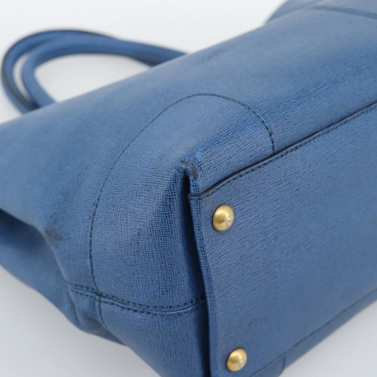 FENDI Tote Bag Leather Blue Gold Tone 8BR662 Auth ep15227
