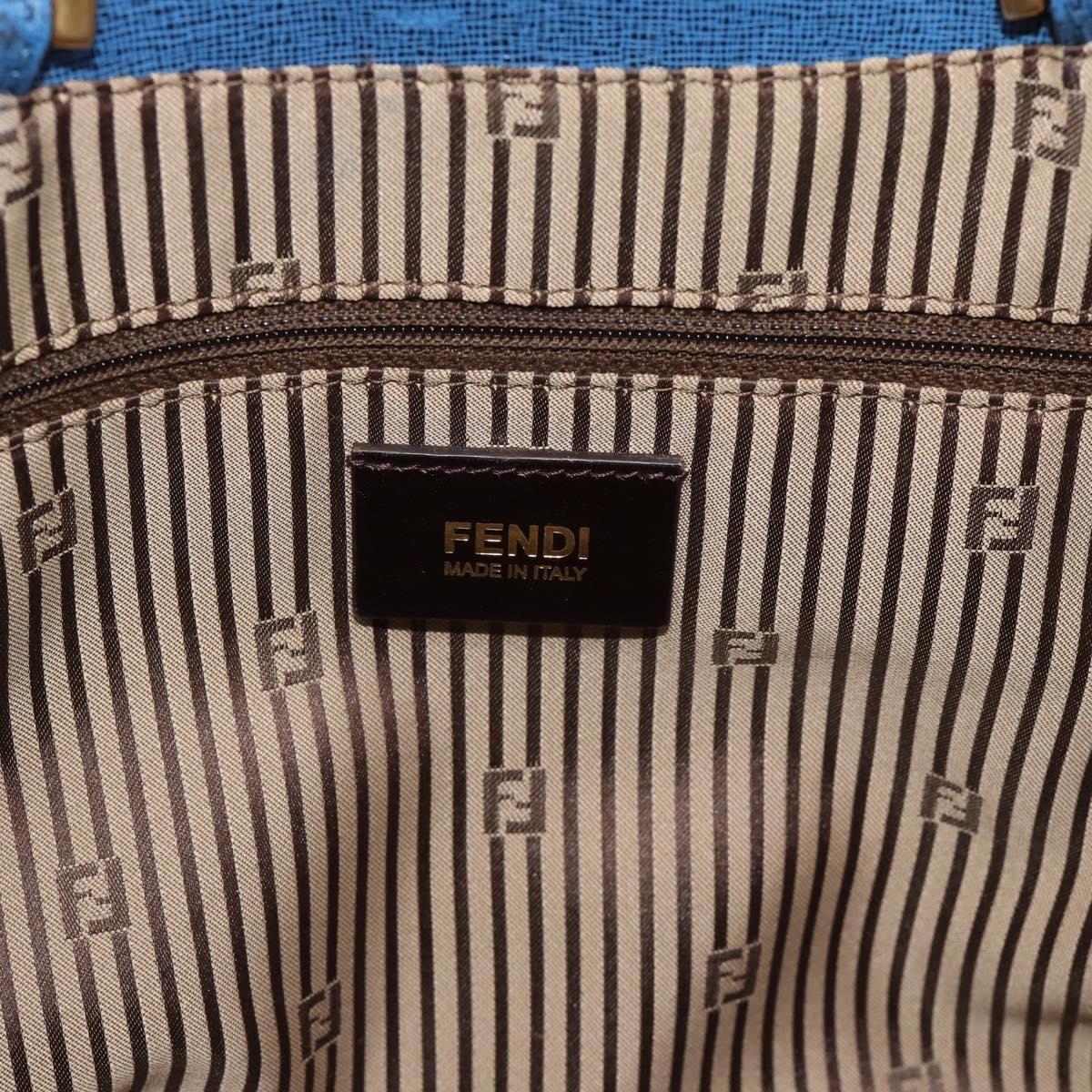 FENDI Tote Bag Leather Blue Gold Tone 8BR662 Auth ep15227