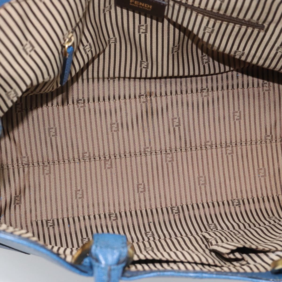FENDI Tote Bag Leather Blue Gold Tone 8BR662 Auth ep15227