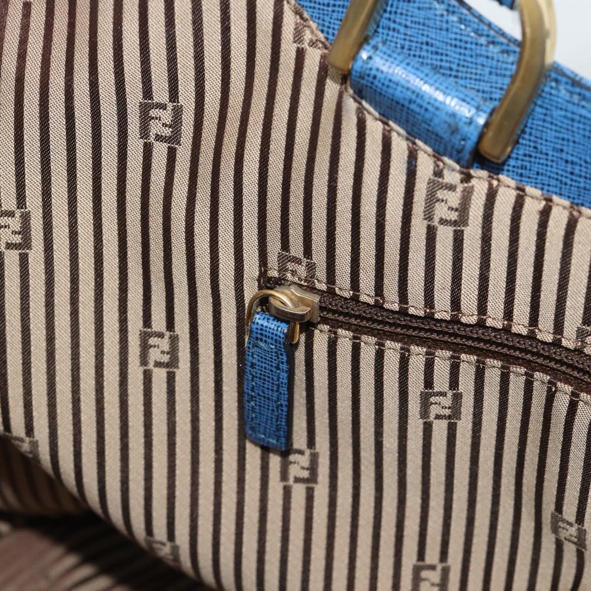 FENDI Tote Bag Leather Blue Gold Tone 8BR662 Auth ep15227