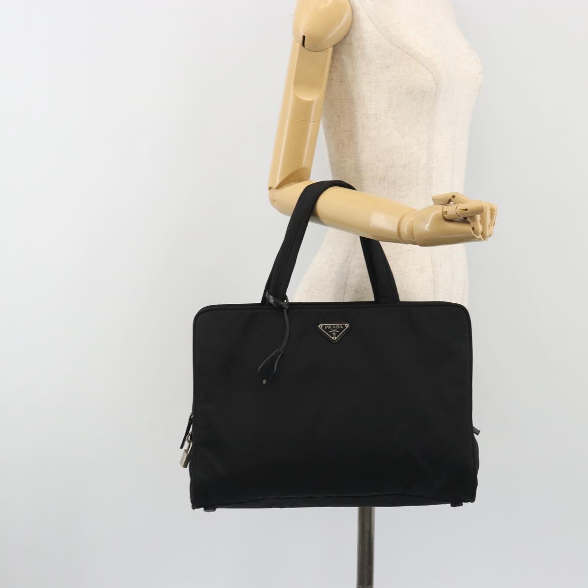 PRADA Hand Bag Nylon Black Silver Auth ep15229