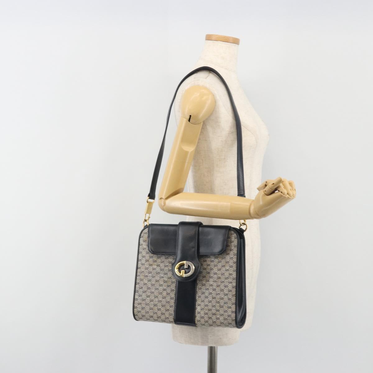 GUCCI Micro GG Canvas Shoulder Bag Navy Gold Tone Auth ep15230