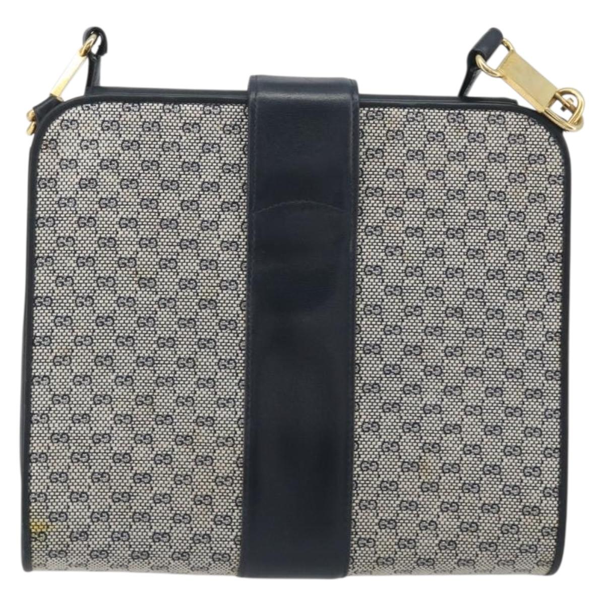 GUCCI Micro GG Canvas Shoulder Bag Navy Gold Tone Auth ep15230