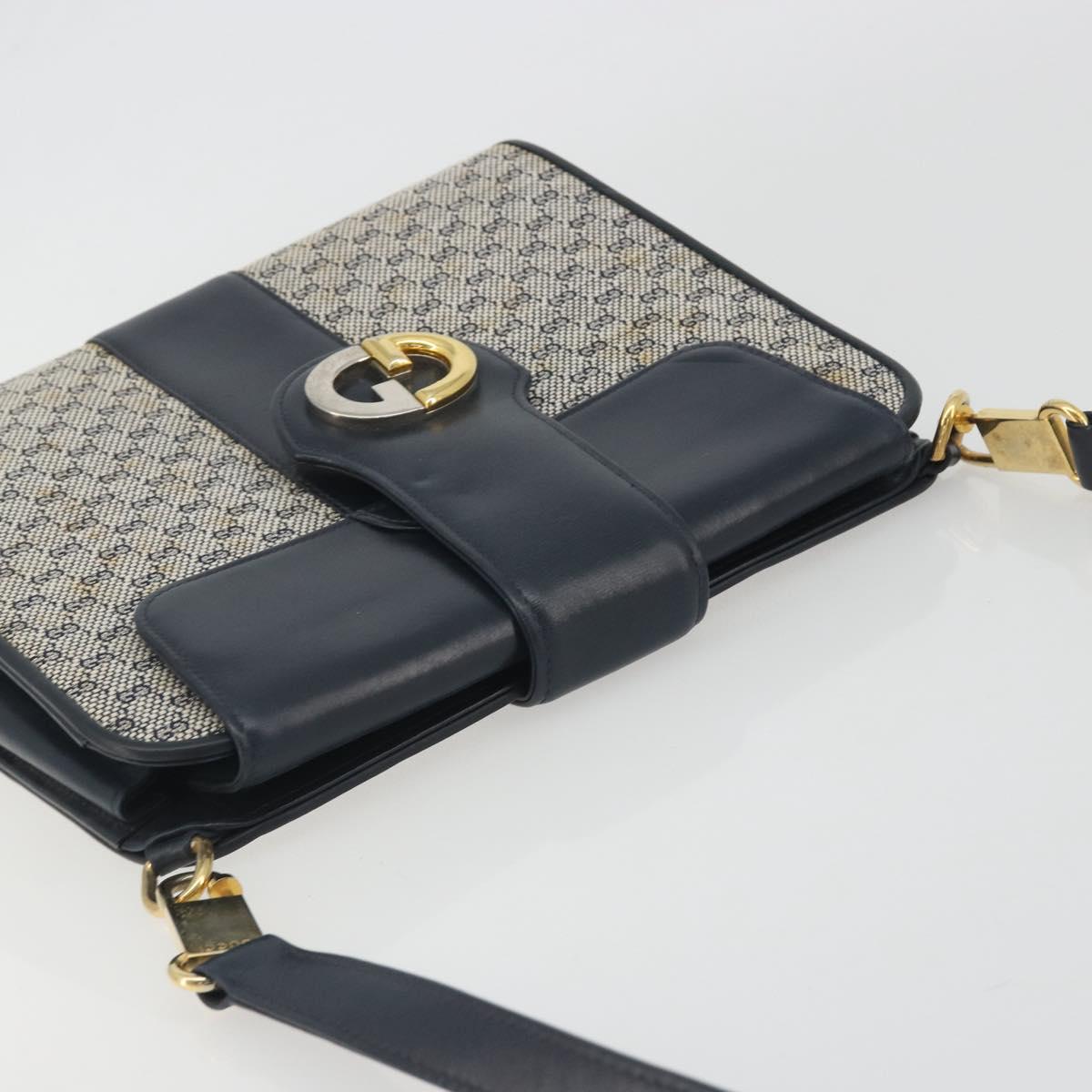 GUCCI Micro GG Canvas Shoulder Bag Navy Gold Tone Auth ep15230