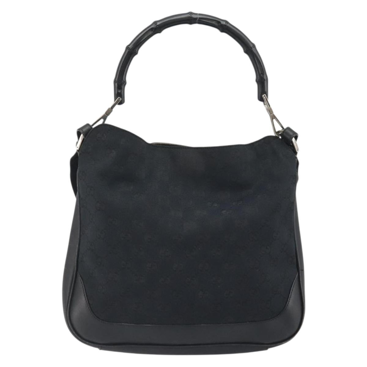 GUCCI GG Canvas Bamboo Hand Bag 2way Black Silver 001 4095 Auth ep15232