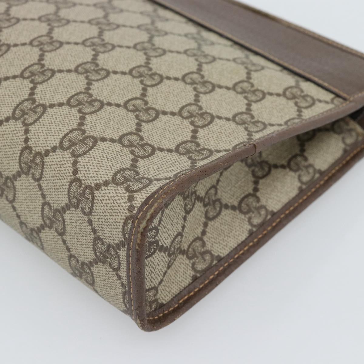 GUCCI GG Supreme Clutch Bag PVC Leather Beige Gold Tone Auth ep15234