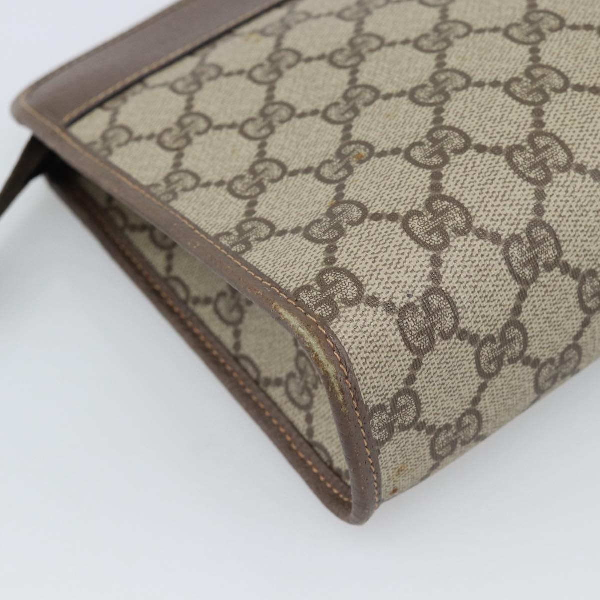 GUCCI GG Supreme Clutch Bag PVC Leather Beige Gold Tone Auth ep15234