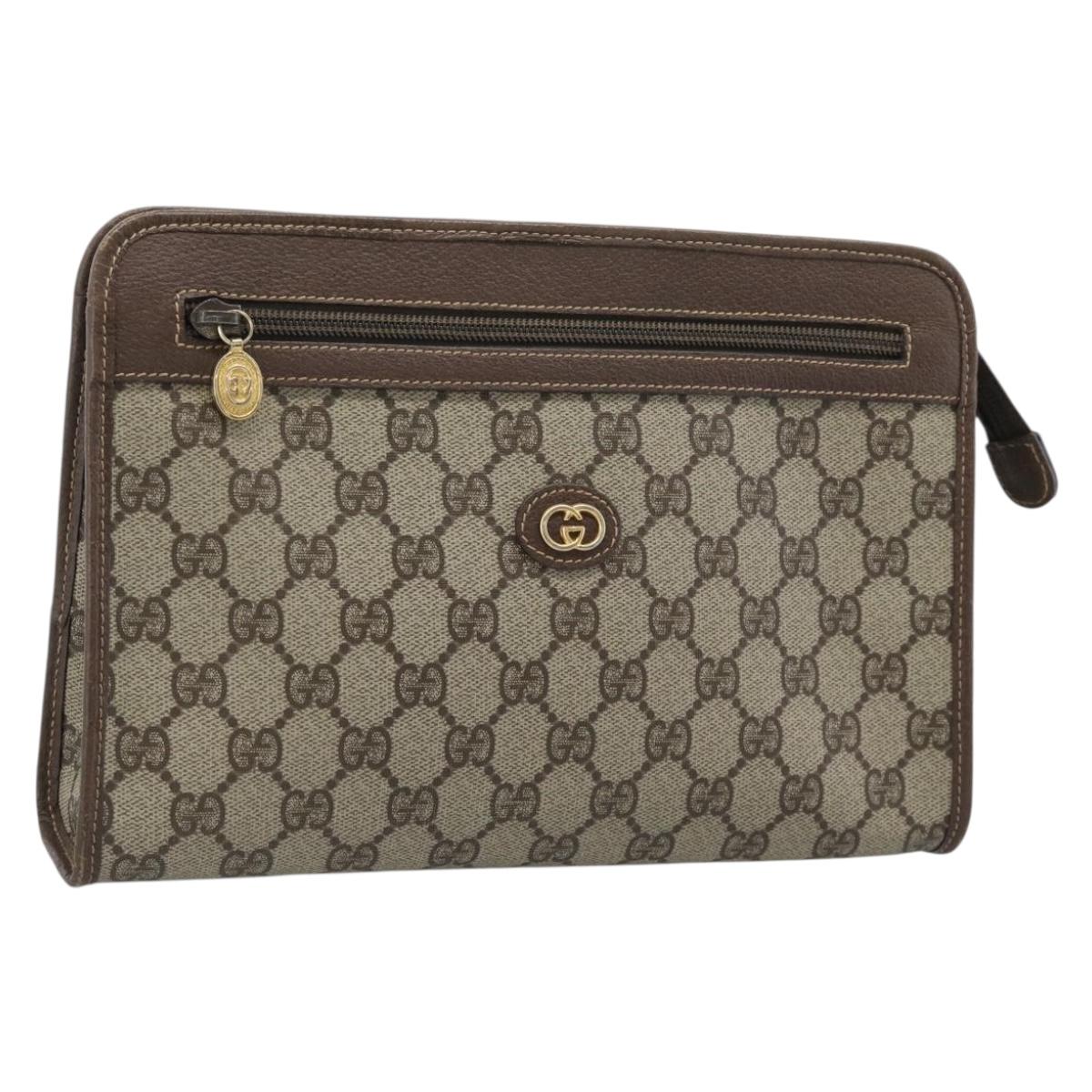 GUCCI GG Supreme Clutch Bag PVC Leather Beige Gold Tone Auth ep15234