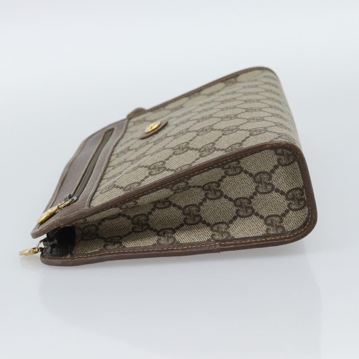 GUCCI GG Supreme Clutch Bag PVC Leather Beige Gold Tone Auth ep15234