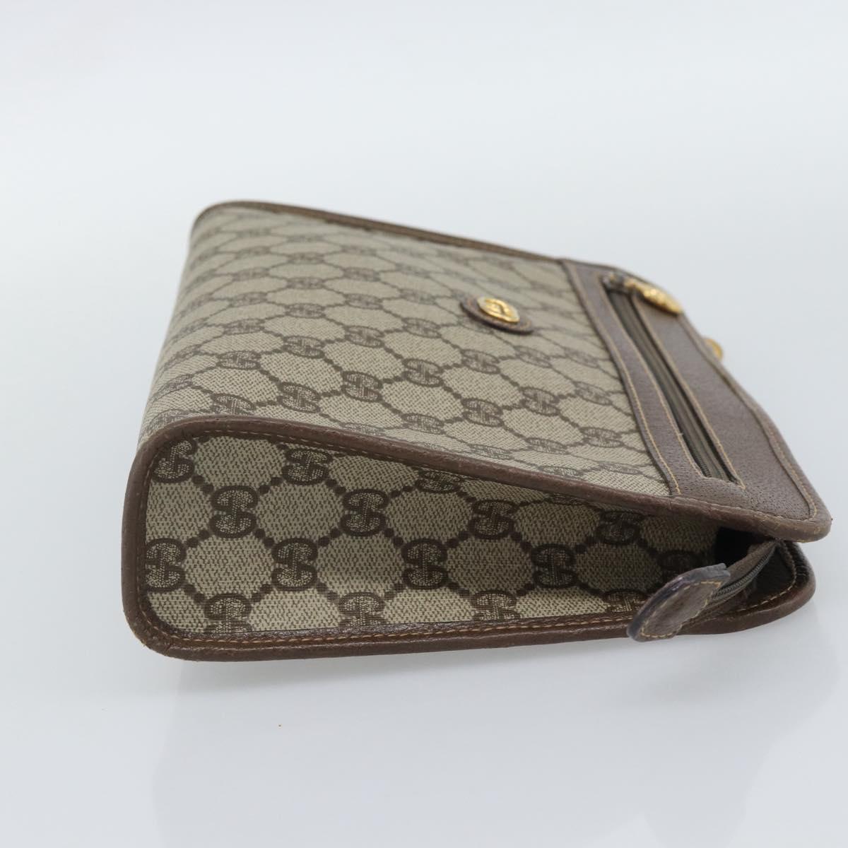 GUCCI GG Supreme Clutch Bag PVC Leather Beige Gold Tone Auth ep15234