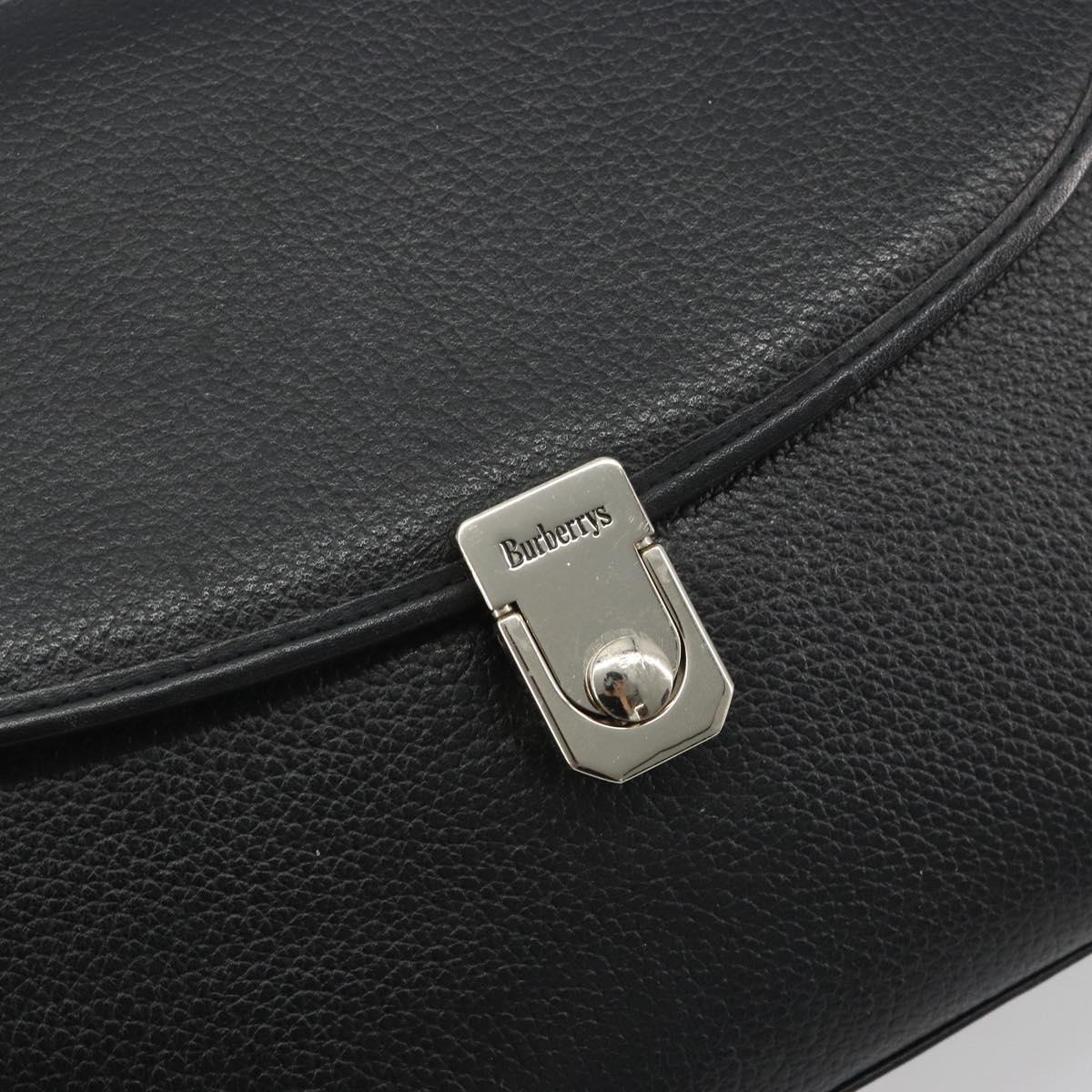 Burberrys Hand Bag Leather Black Silver Auth ep15237