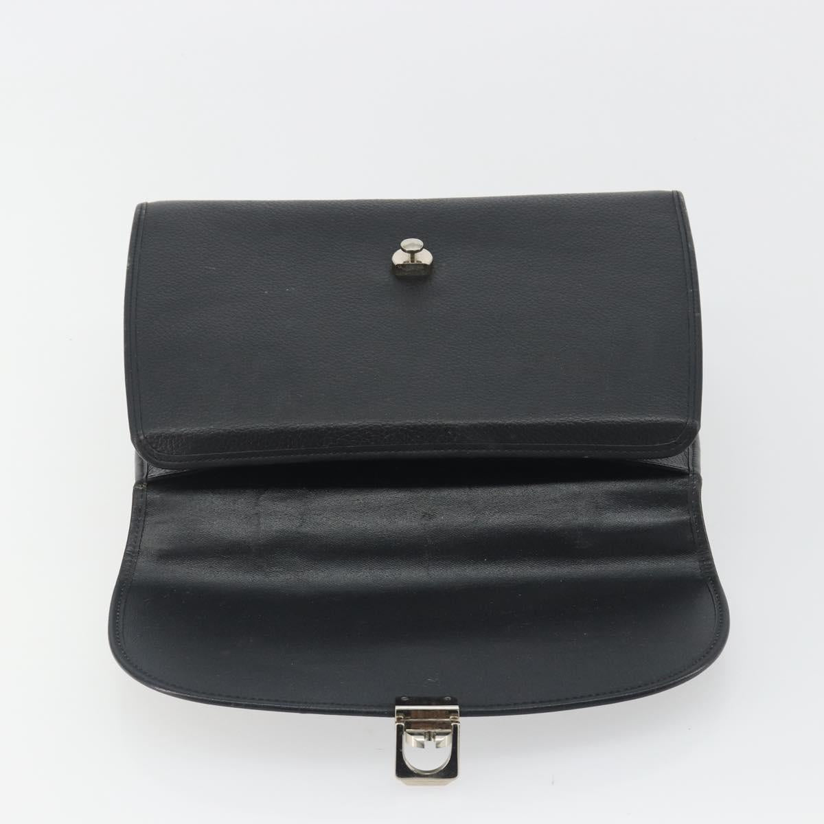 Burberrys Hand Bag Leather Black Silver Auth ep15237
