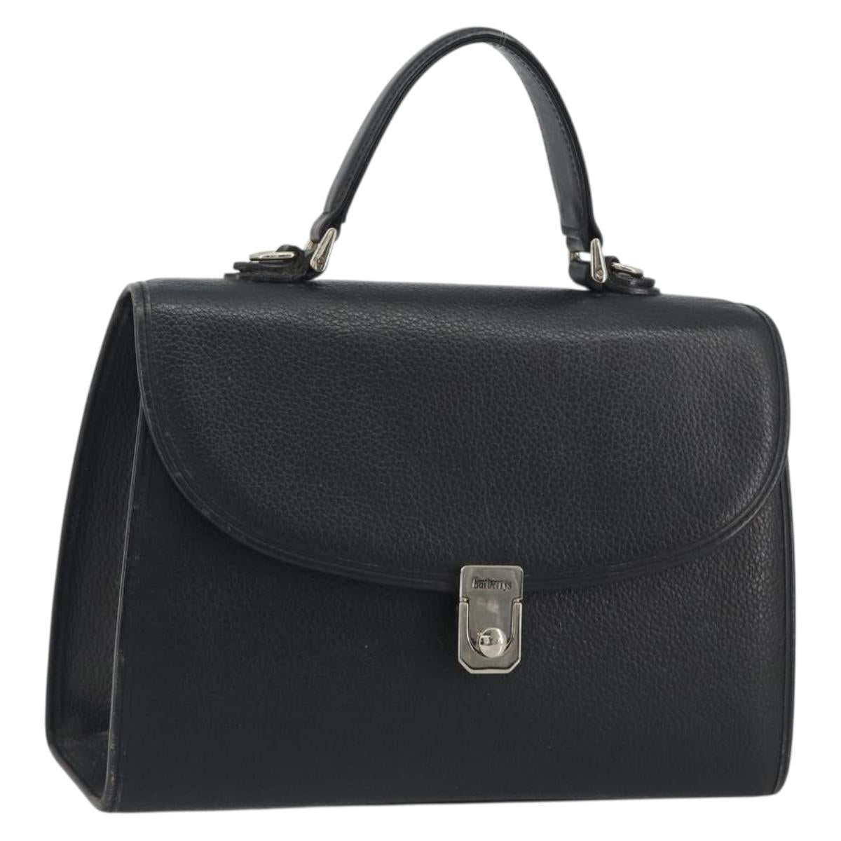 Burberrys Hand Bag Leather Black Silver Auth ep15237