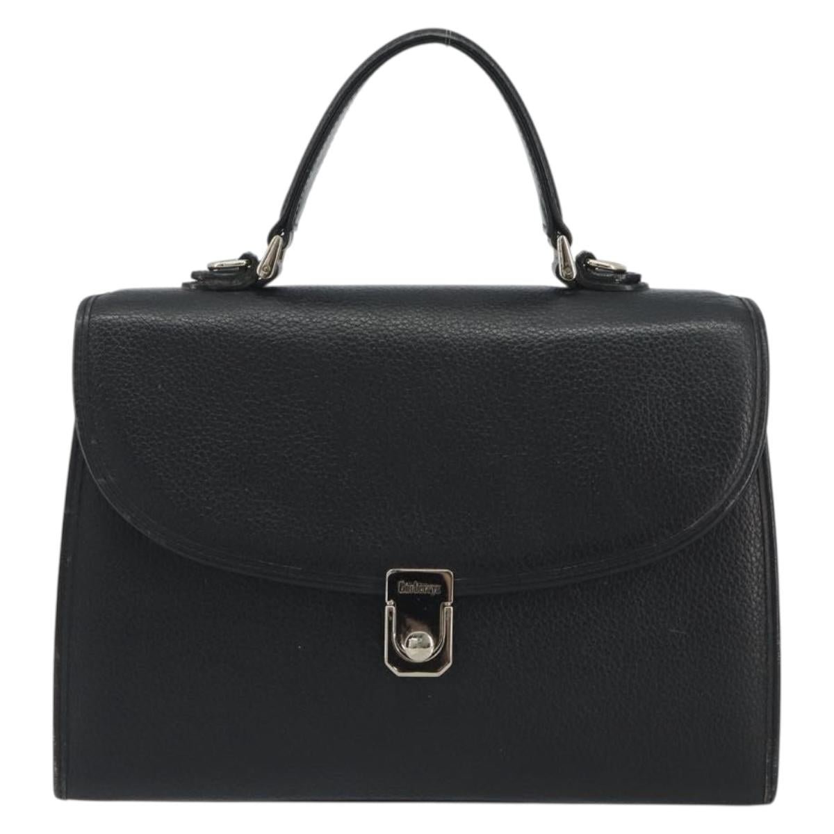 Burberrys Hand Bag Leather Black Silver Auth ep15237