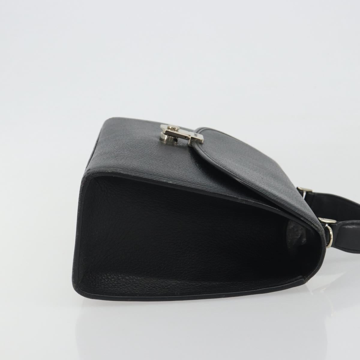 Burberrys Hand Bag Leather Black Silver Auth ep15237
