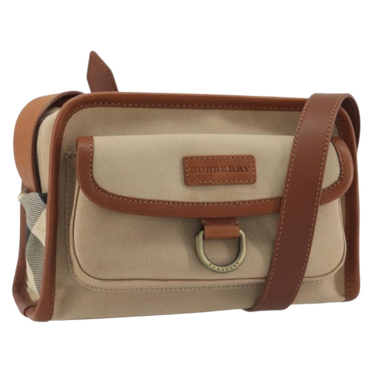 BURBERRY Shoulder Bag Canvas Beige Gold Tone Auth ep15241A