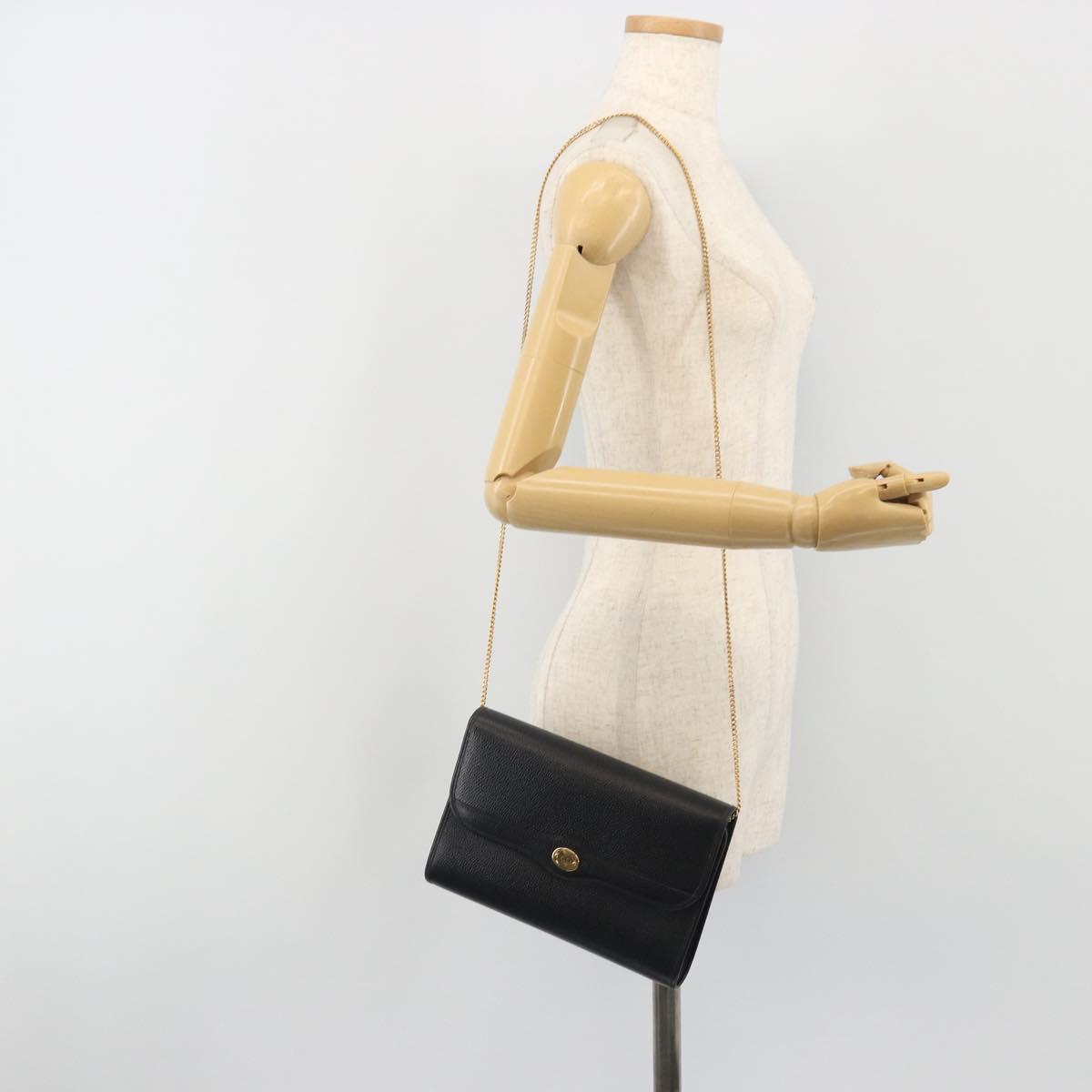 Christian Dior Chain Shoulder Bag Leather Black Gold Tone Auth ep15243A