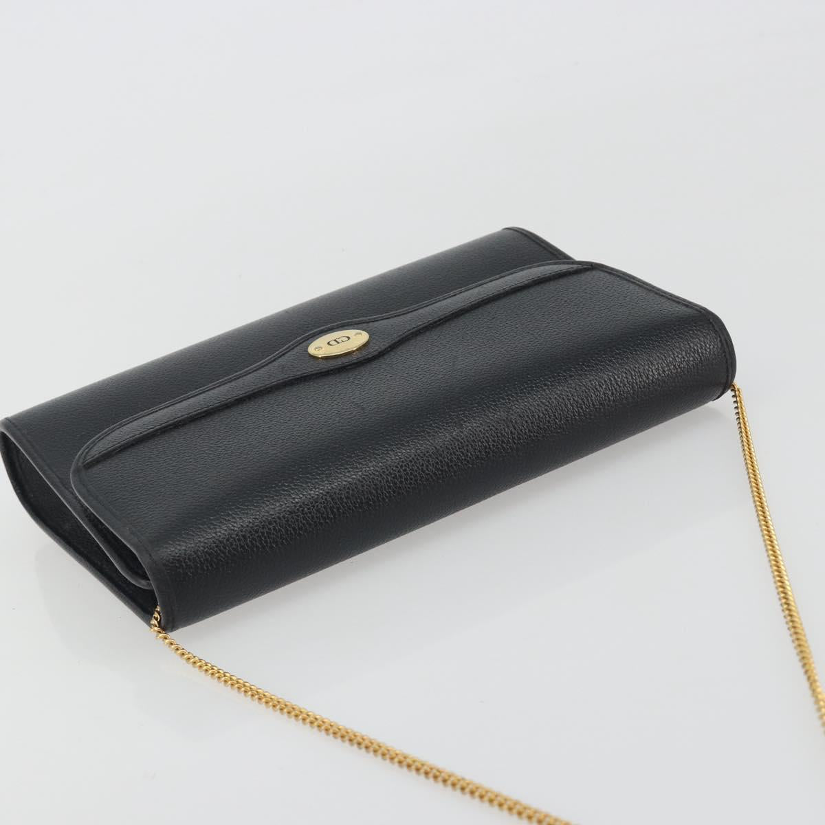 Christian Dior Chain Shoulder Bag Leather Black Gold Tone Auth ep15243A