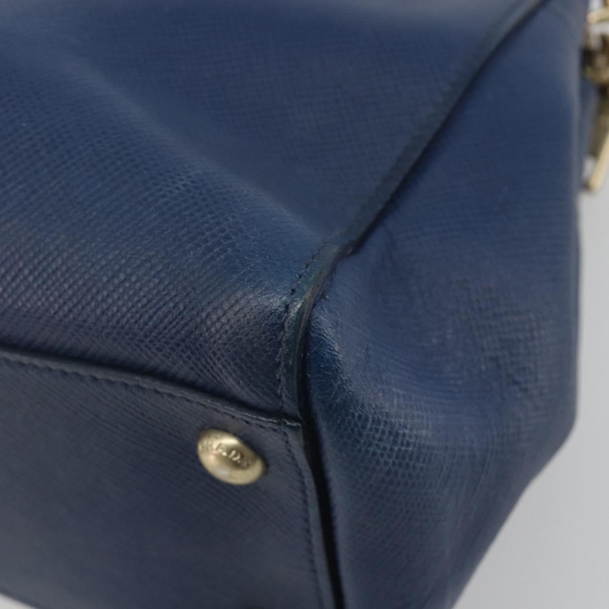 PRADA Hand Bag Leather Blue Gold Tone Auth ep15244