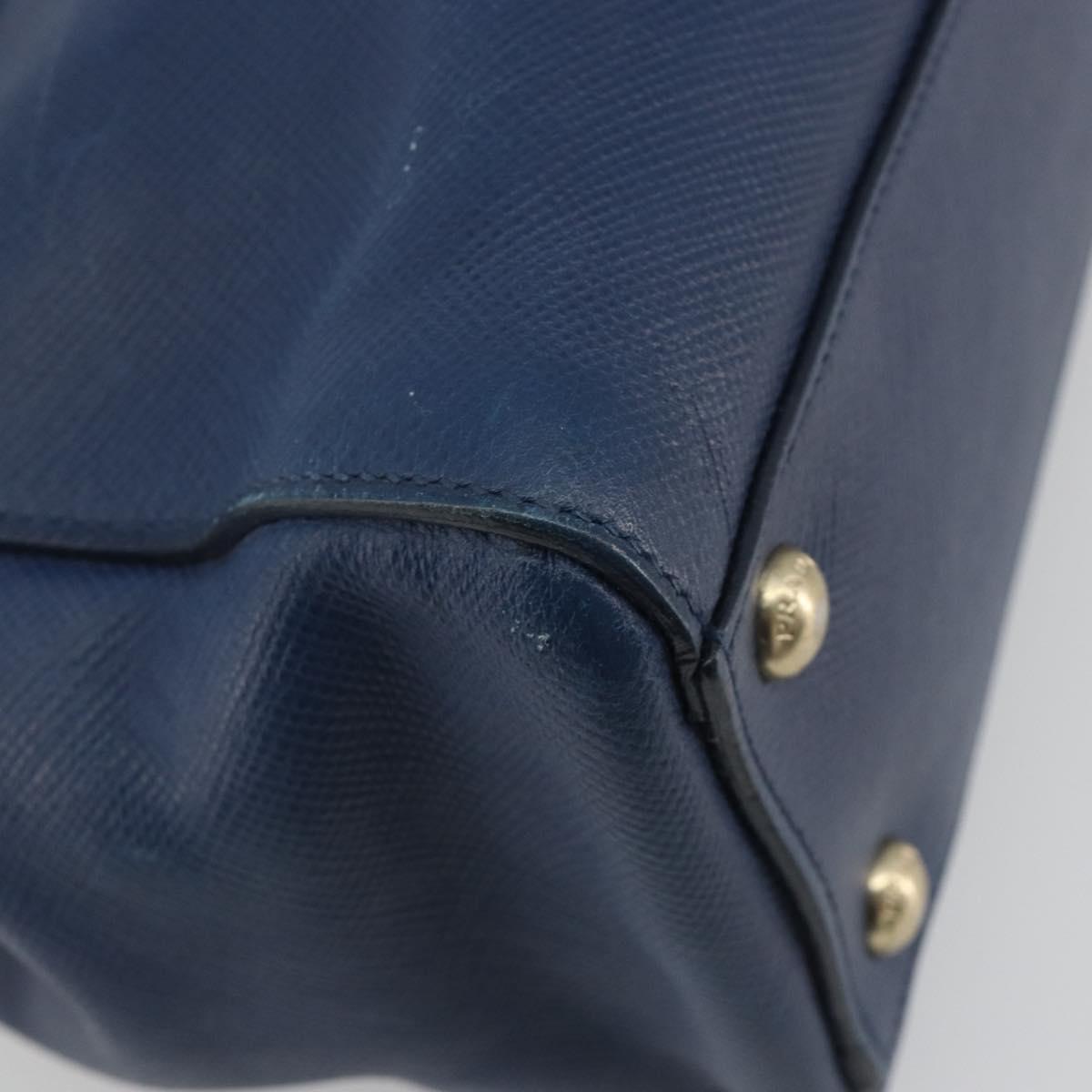 PRADA Hand Bag Leather Blue Gold Tone Auth ep15244