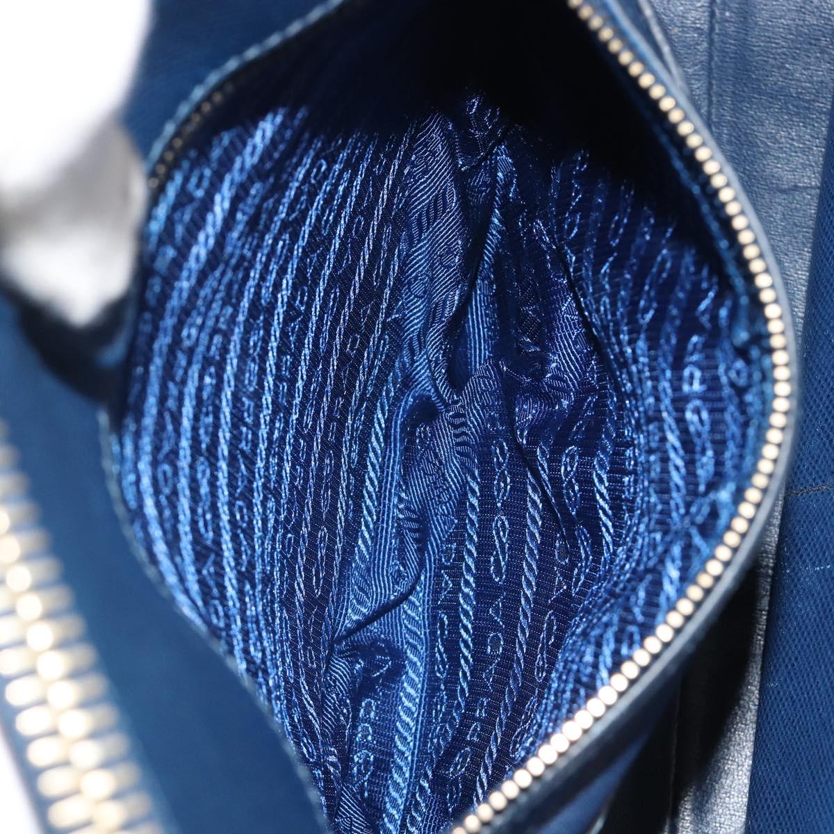 PRADA Hand Bag Leather Blue Gold Tone Auth ep15244