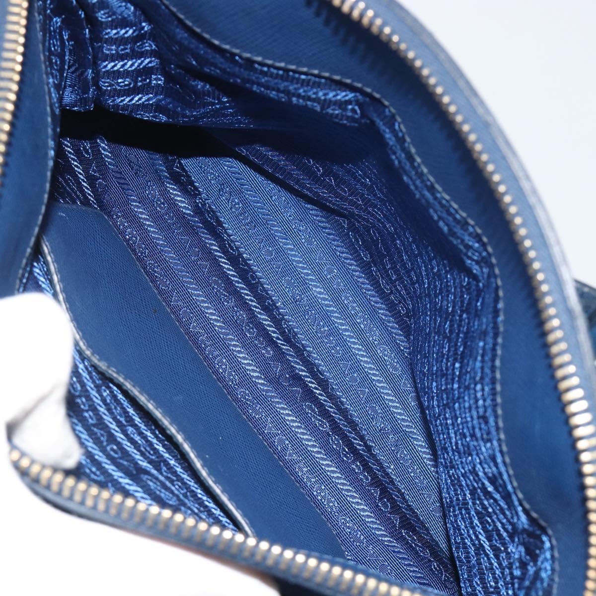 PRADA Hand Bag Leather Blue Gold Tone Auth ep15244