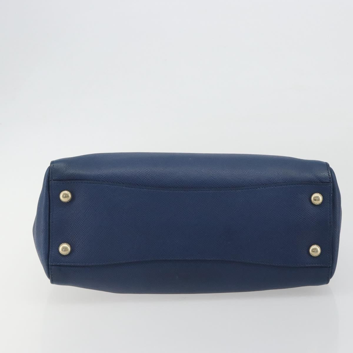 PRADA Hand Bag Leather Blue Gold Tone Auth ep15244