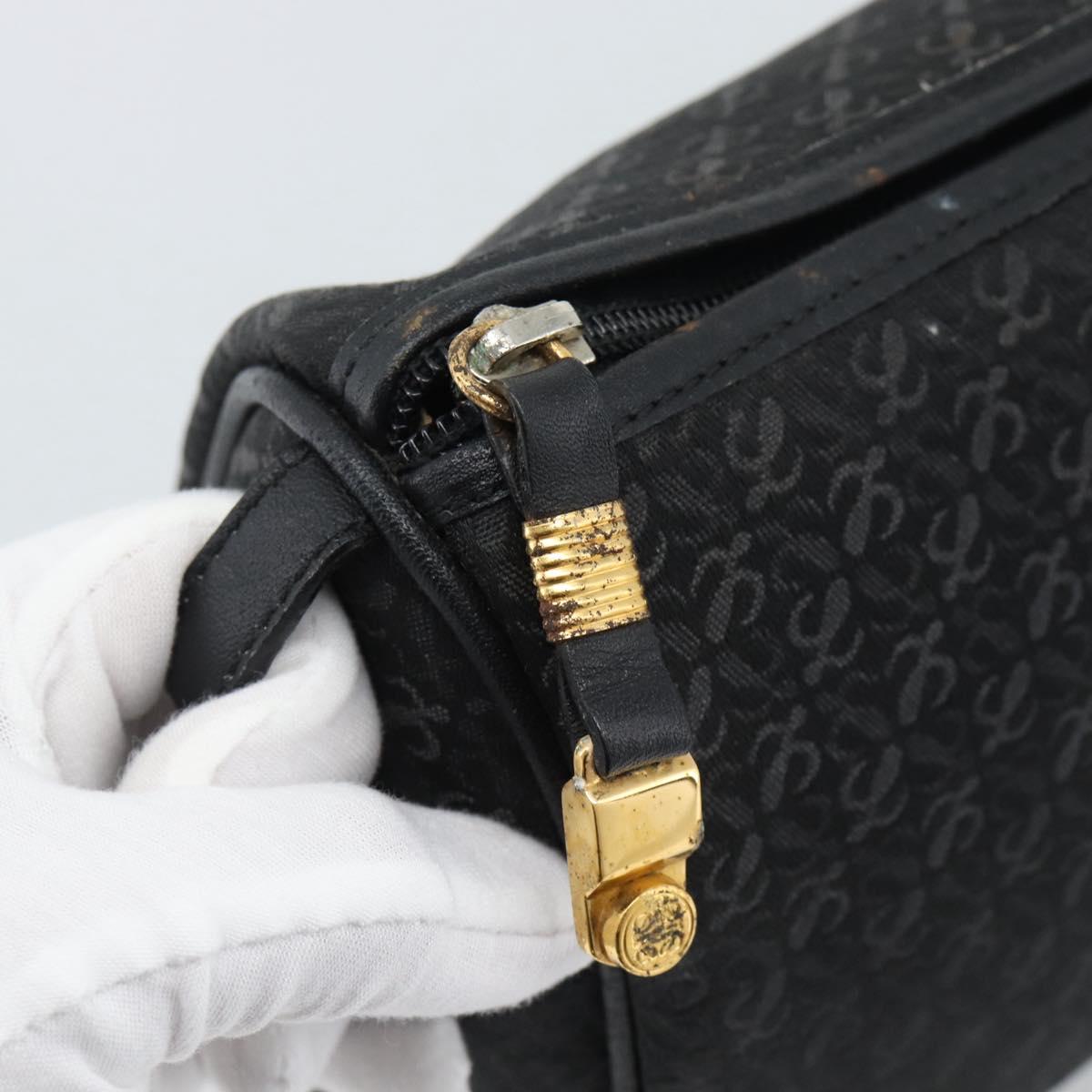 LOEWE Anagram Clutch Bag Canvas Black Gold Tone Auth ep15245