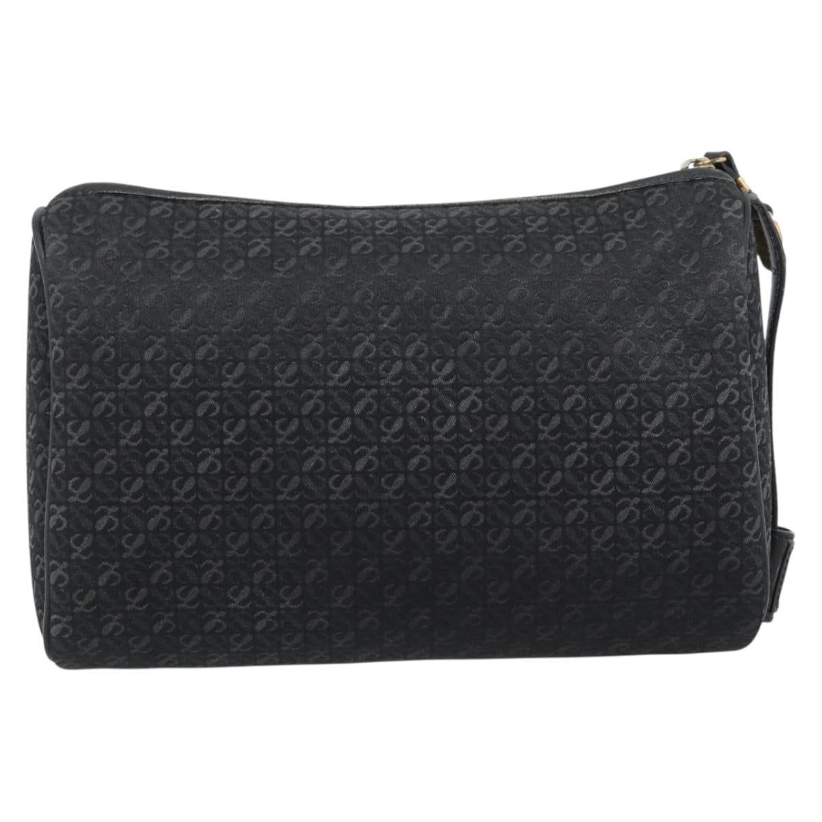 LOEWE Anagram Clutch Bag Canvas Black Gold Tone Auth ep15245