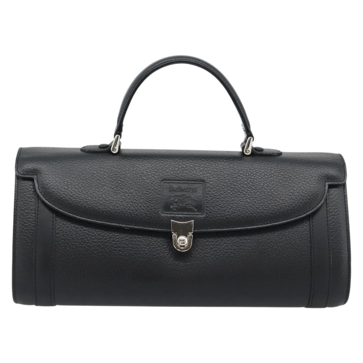 Burberrys Hand Bag Leather Black Silver Auth ep15246