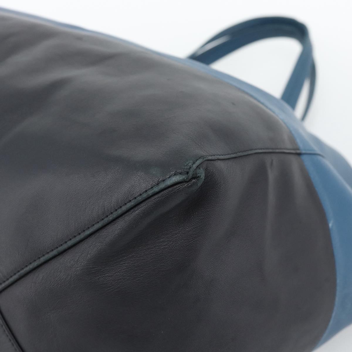 CELINE Horizontal Cava Tote Bag Leather Blue Black Auth ep15247