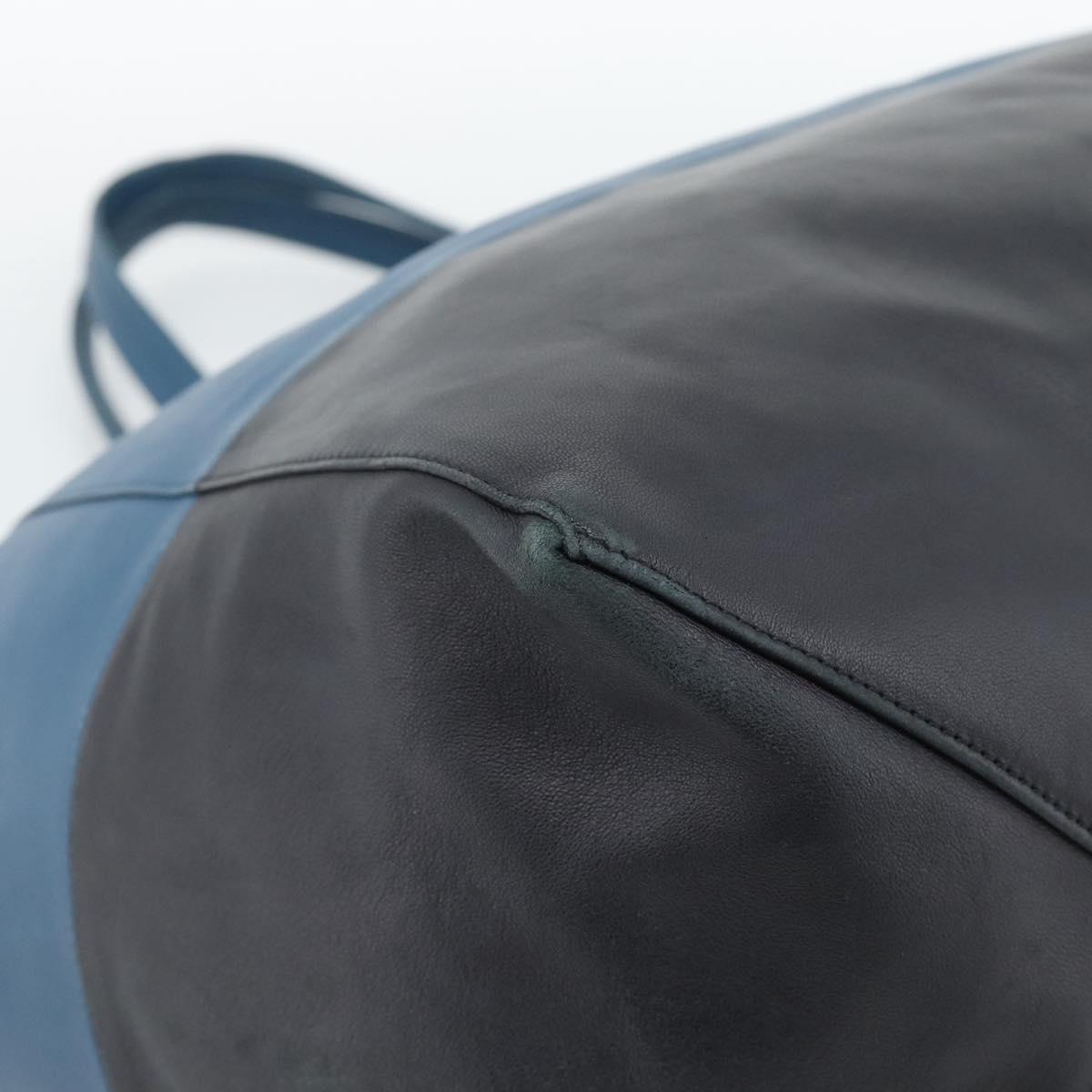CELINE Horizontal Cava Tote Bag Leather Blue Black Auth ep15247