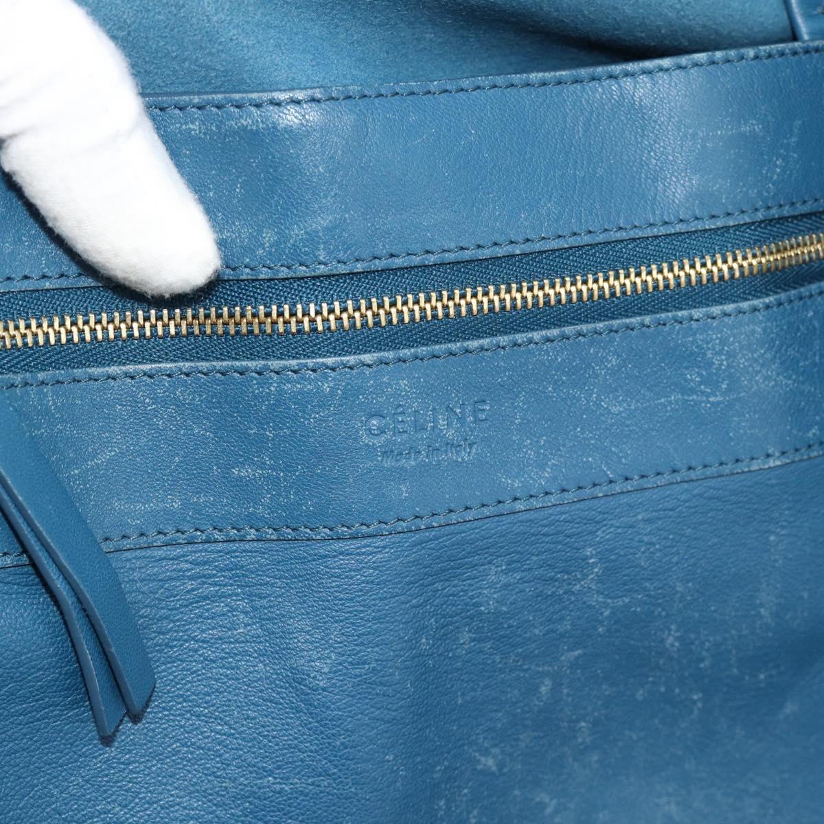 CELINE Horizontal Cava Tote Bag Leather Blue Black Auth ep15247