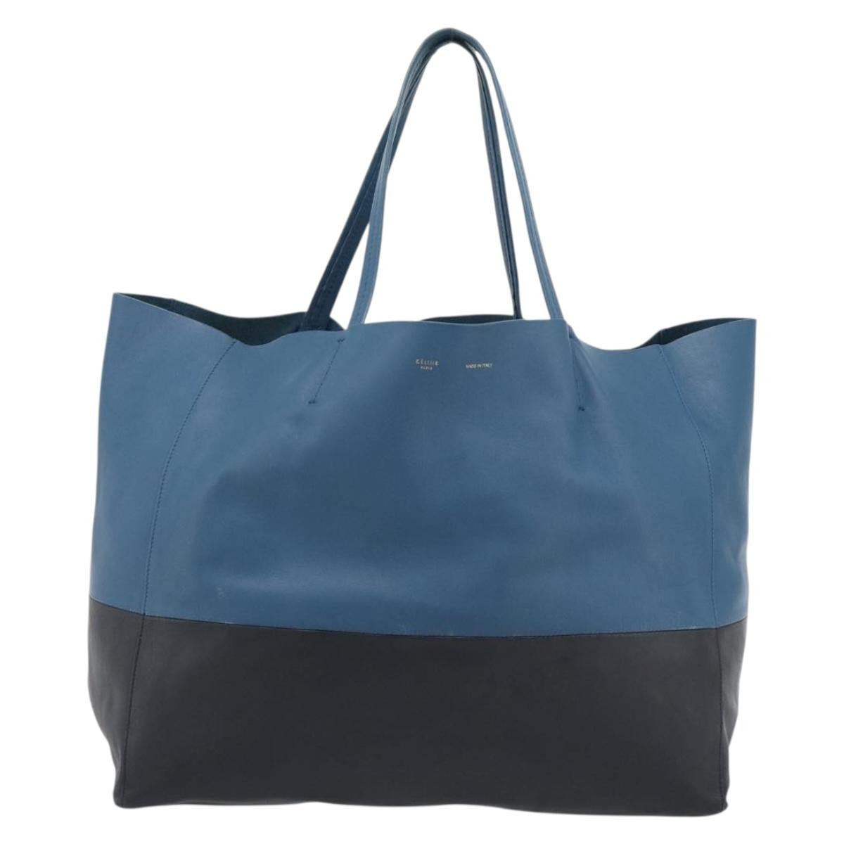 CELINE Horizontal Cava Tote Bag Leather Blue Black Auth ep15247