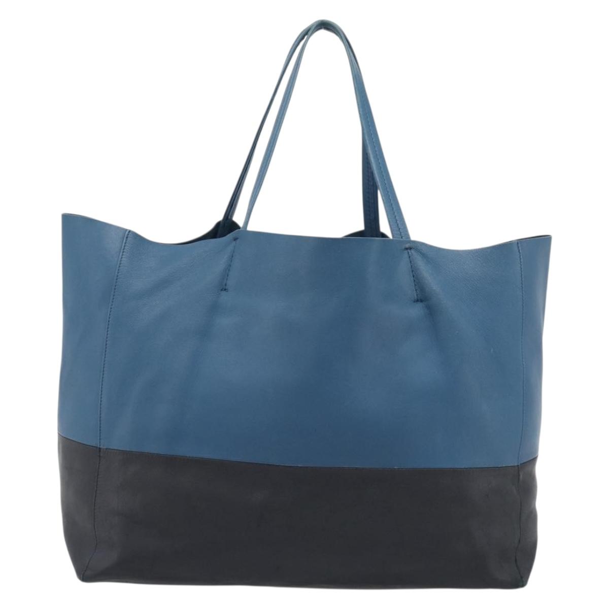 CELINE Horizontal Cava Tote Bag Leather Blue Black Auth ep15247