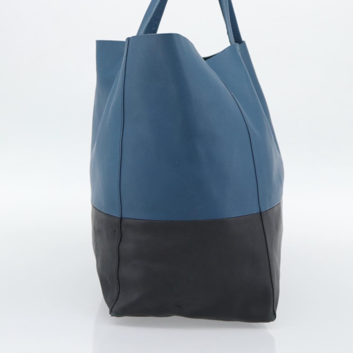 CELINE Horizontal Cava Tote Bag Leather Blue Black Auth ep15247
