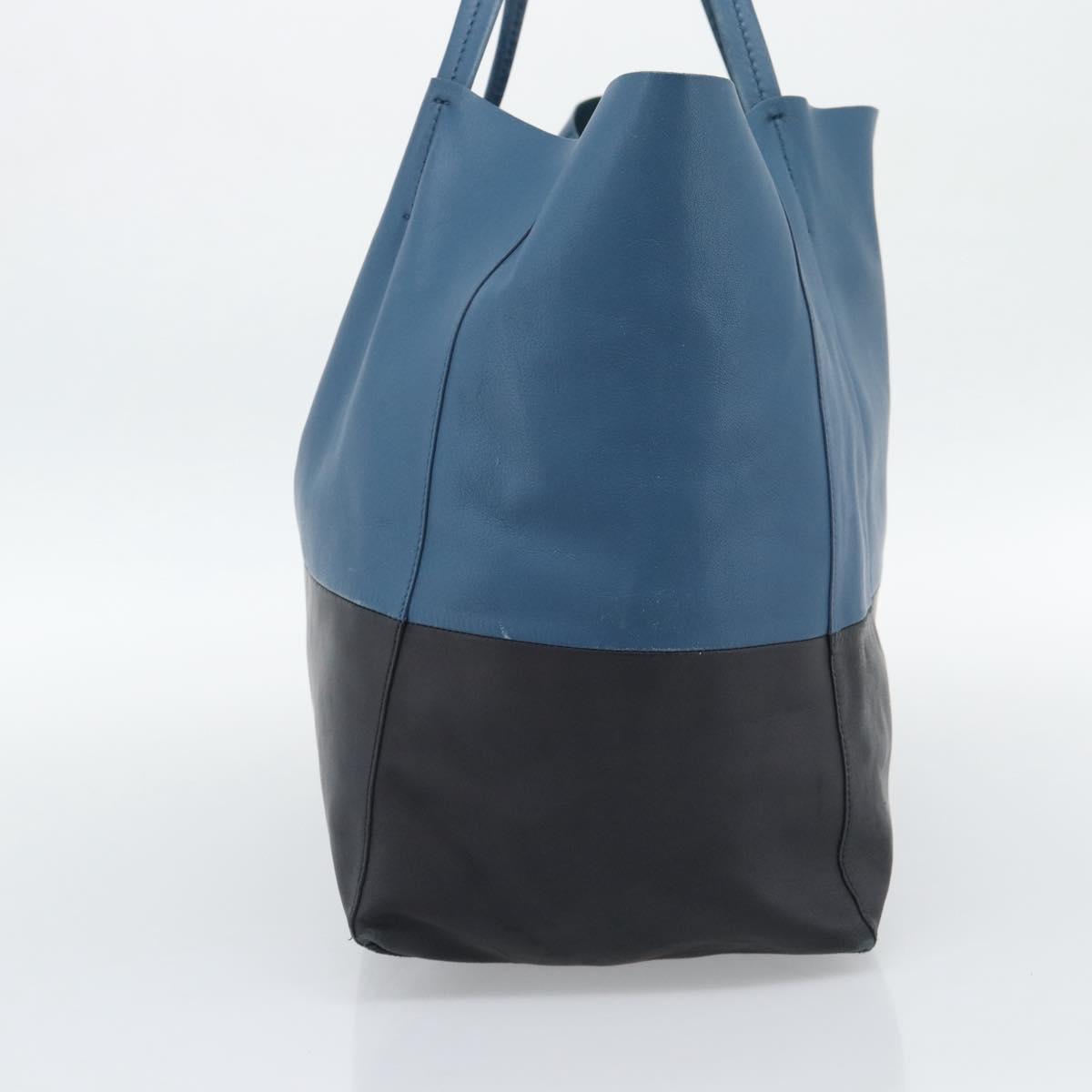 CELINE Horizontal Cava Tote Bag Leather Blue Black Auth ep15247
