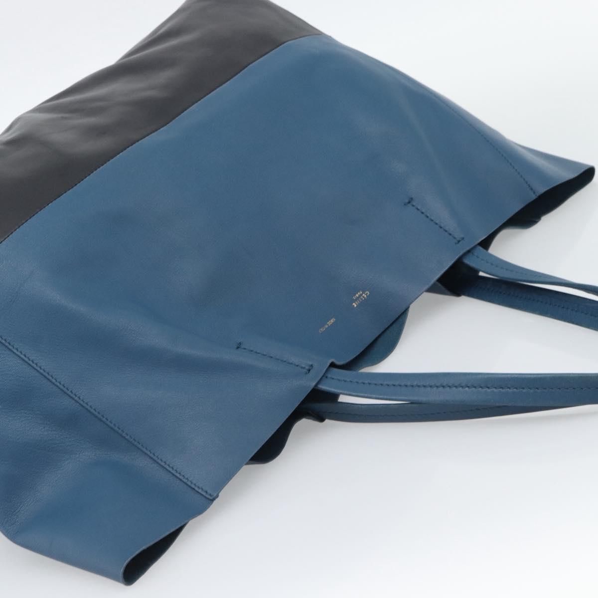 CELINE Horizontal Cava Tote Bag Leather Blue Black Auth ep15247