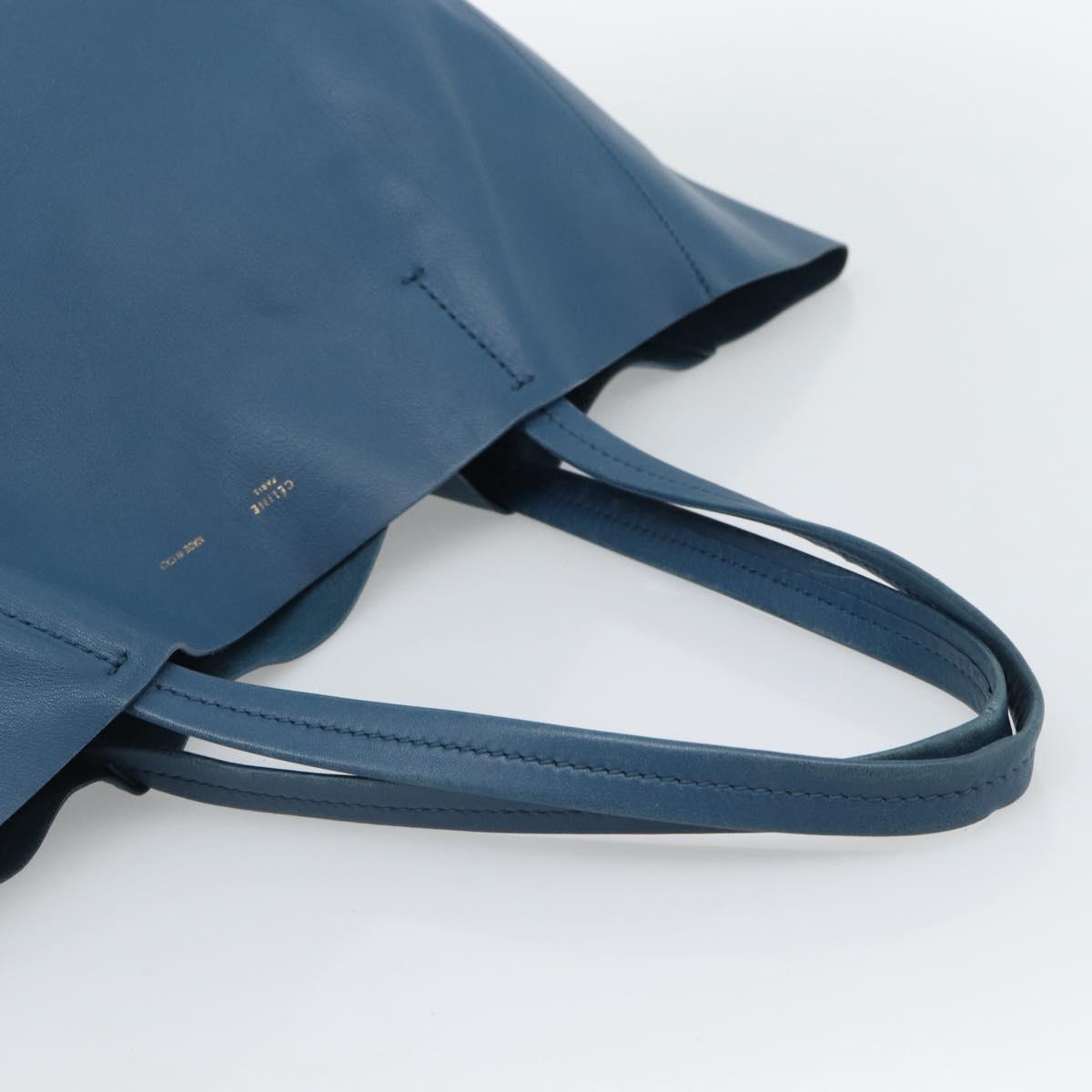 CELINE Horizontal Cava Tote Bag Leather Blue Black Auth ep15247